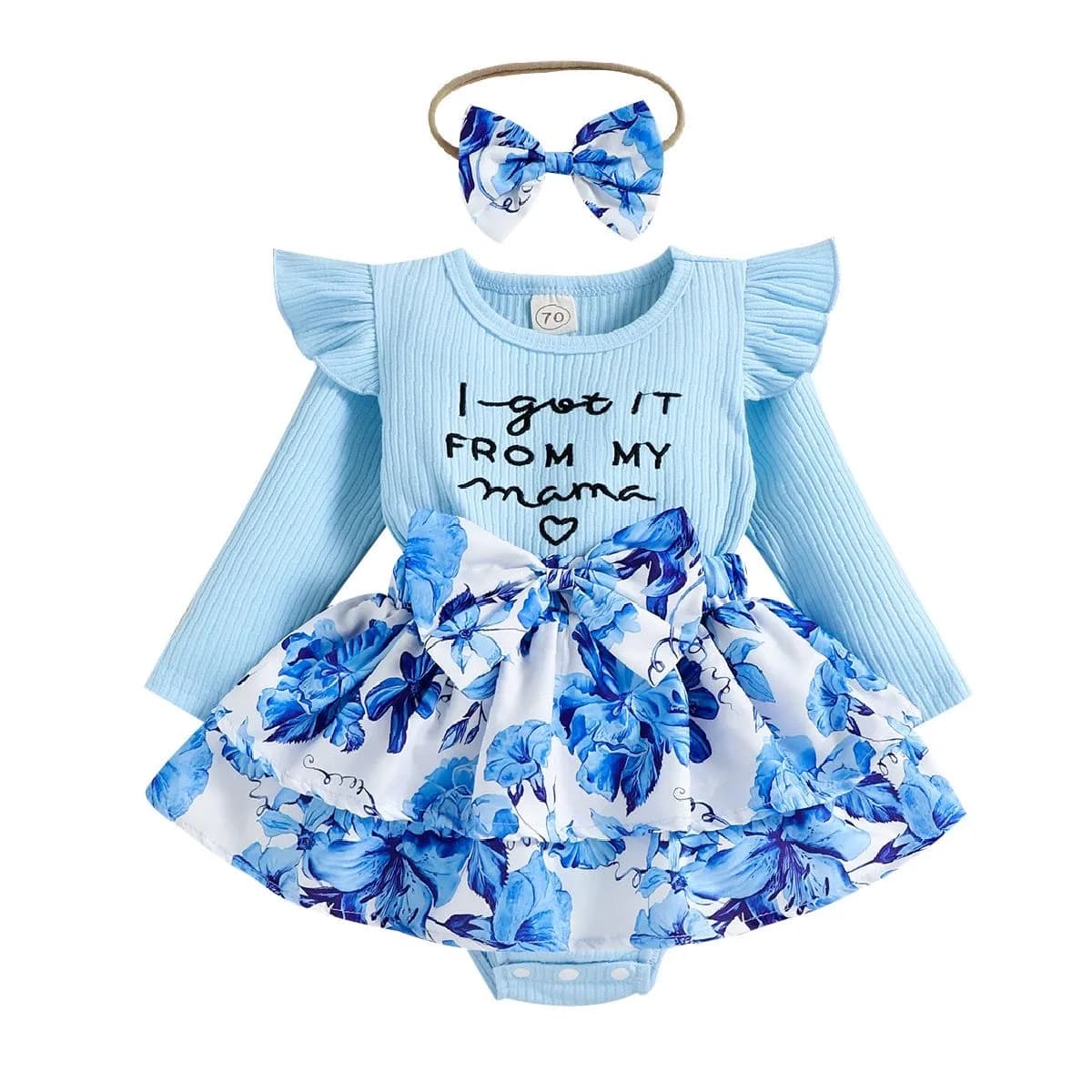 Cute Blue Floral Dress for Baby Girls